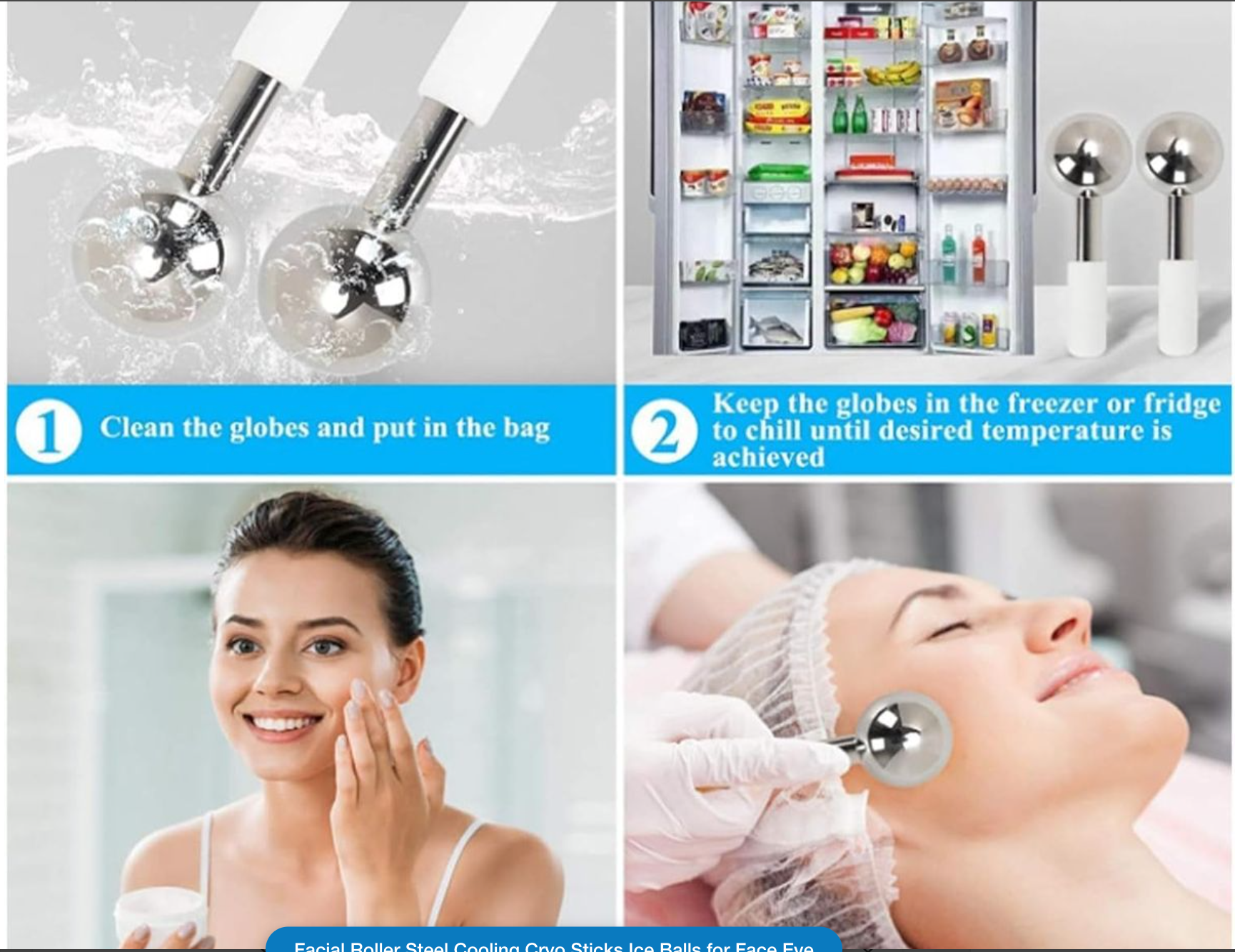Facial Roller Steel Cooling Cryo Sticks Ice Balls for Face Eye