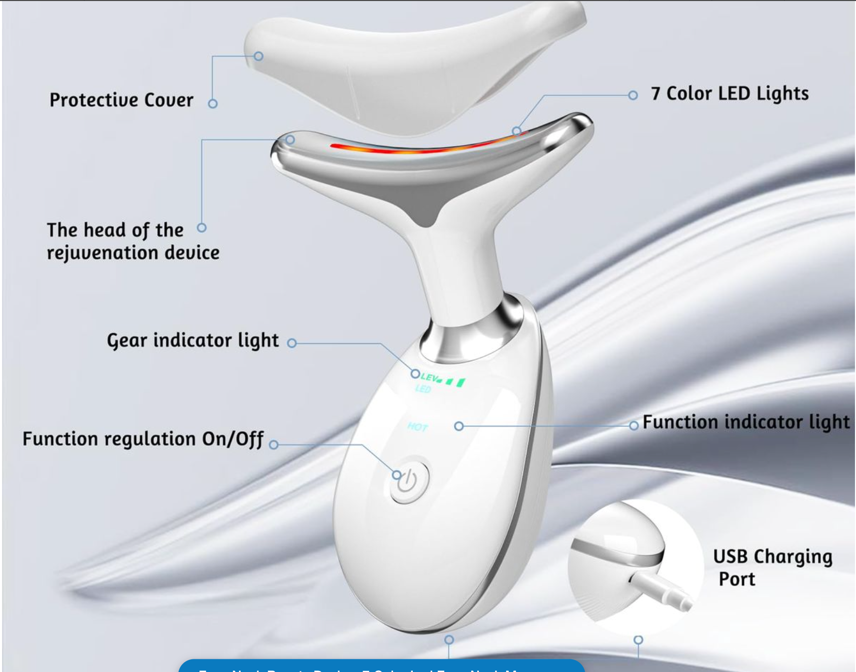 Face Neck Beauty Device, 7 Color Led Face Neck Massager