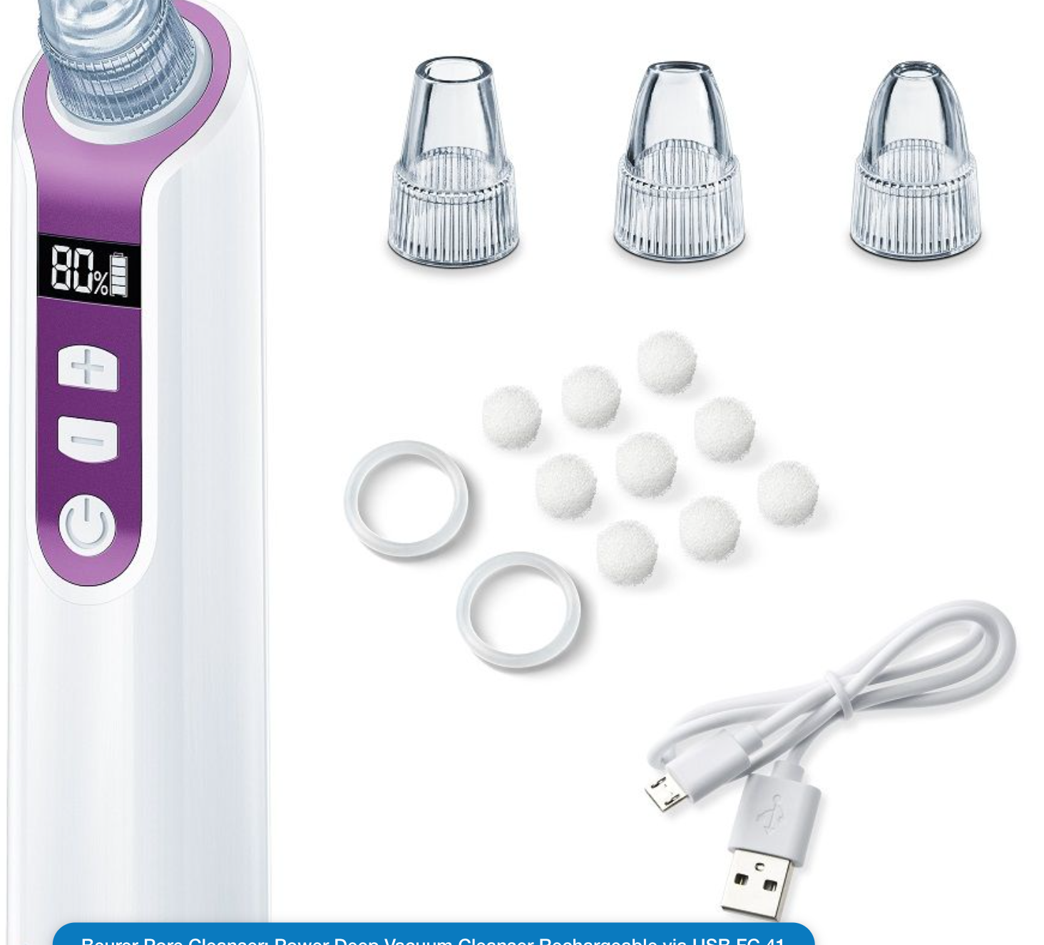 Beurer Pore Cleanser: Power Deep Vacuum Cleanser Rechargeable via USB FC 41