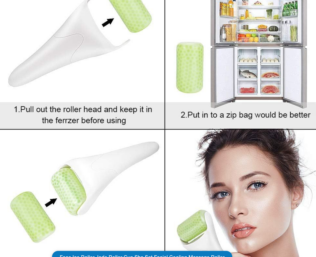 Face Ice Roller Jade Roller Gua Sha Set Facial Cooling Massage Roller
