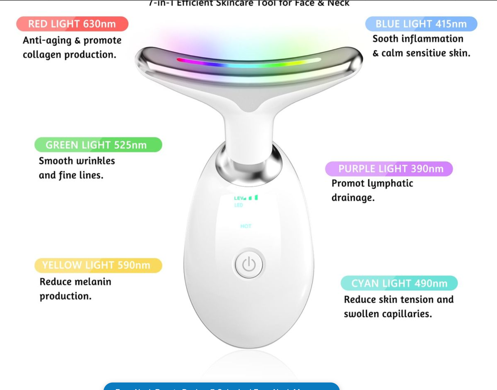 Face Neck Beauty Device, 7 Color Led Face Neck Massager