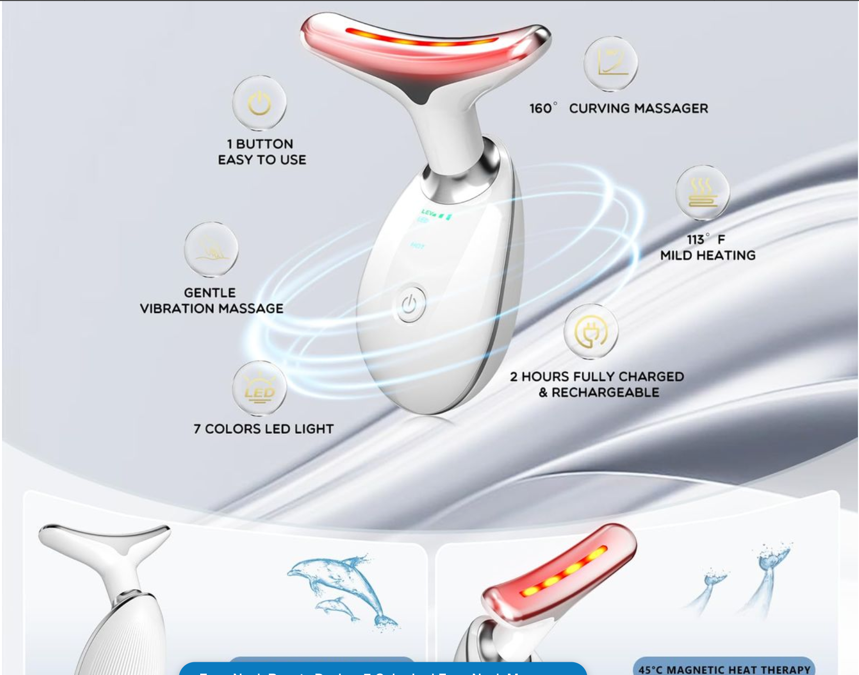 Face Neck Beauty Device, 7 Color Led Face Neck Massager