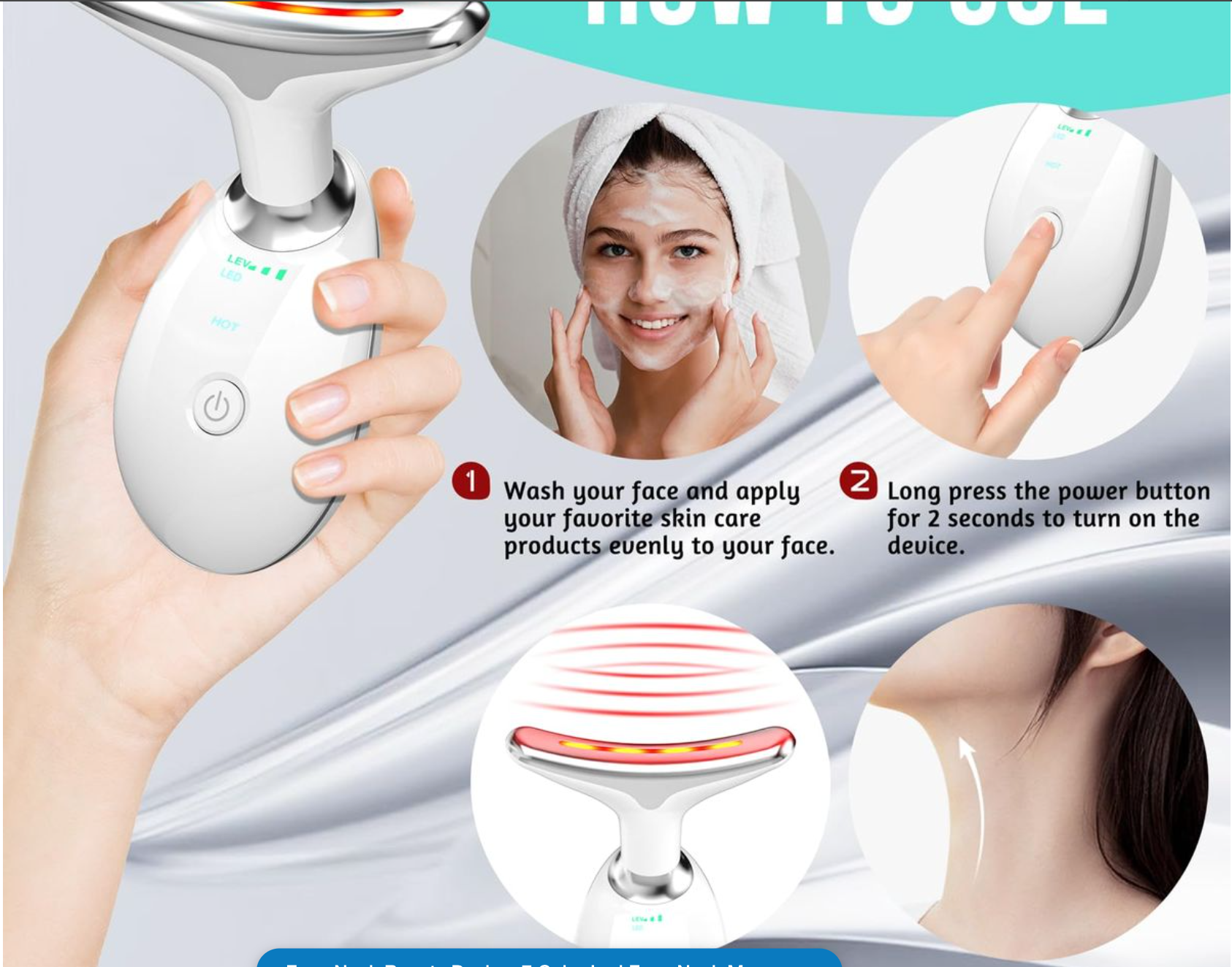 Face Neck Beauty Device, 7 Color Led Face Neck Massager