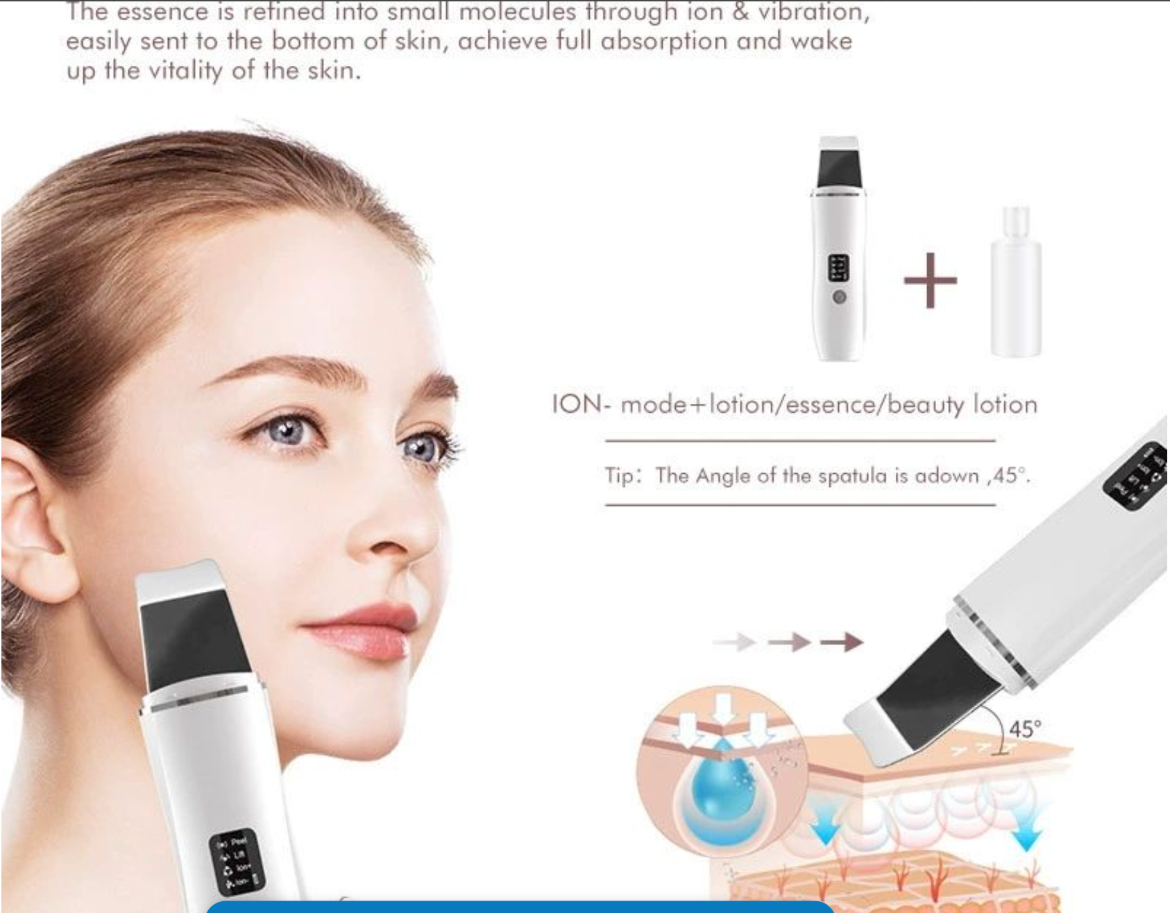 EMS Ultrasonic Shovel Positive And Negative Ion Facial Pore Cleaner