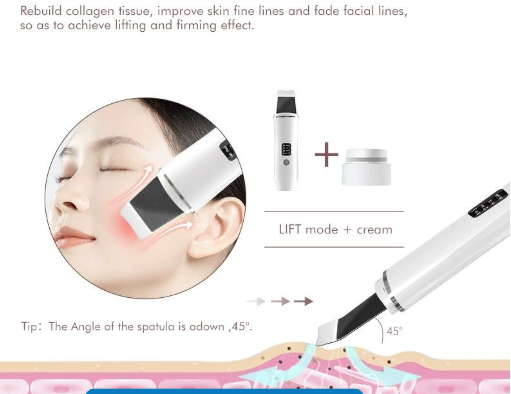 EMS Ultrasonic Shovel Positive And Negative Ion Facial Pore Cleaner