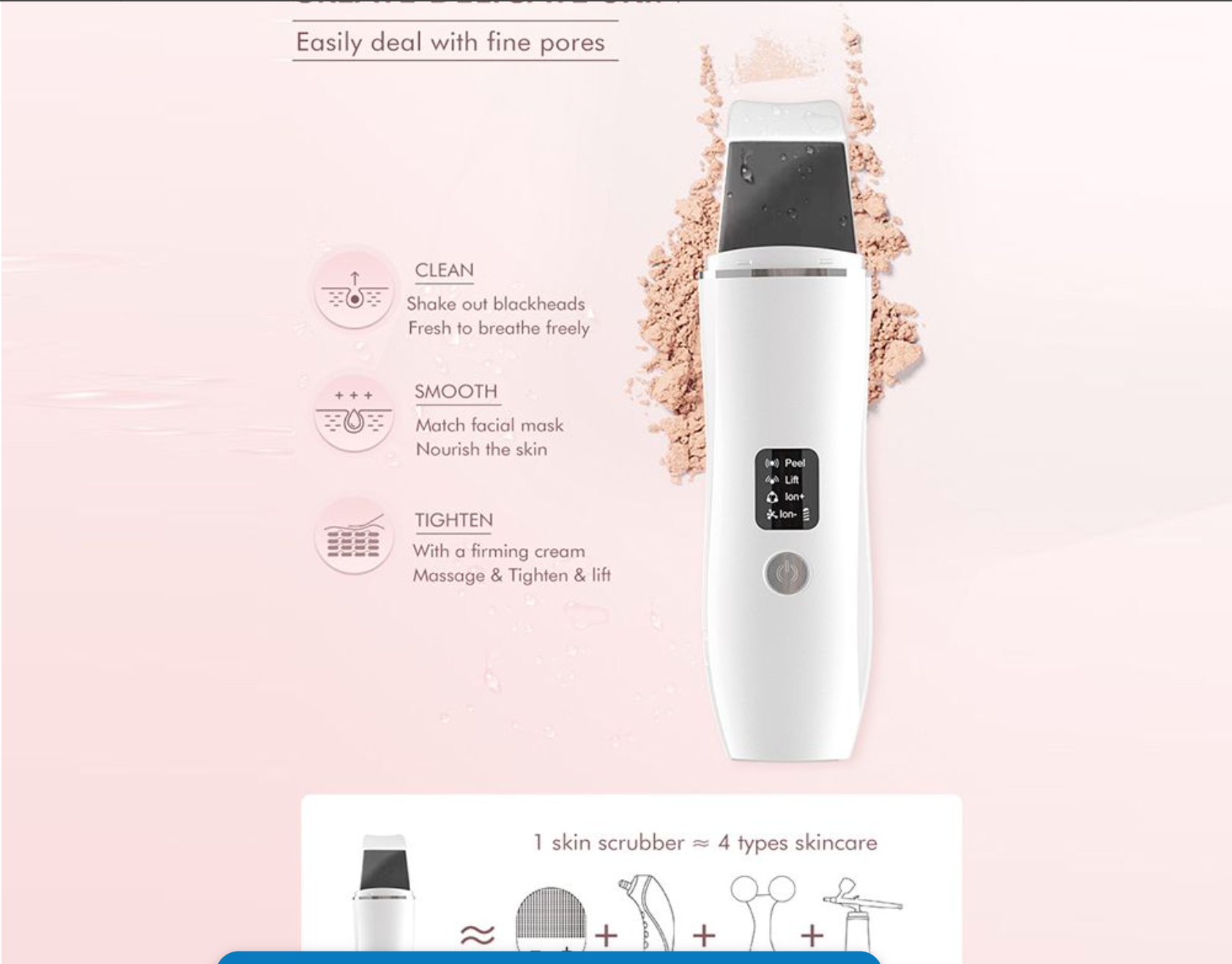 EMS Ultrasonic Shovel Positive And Negative Ion Facial Pore Cleaner