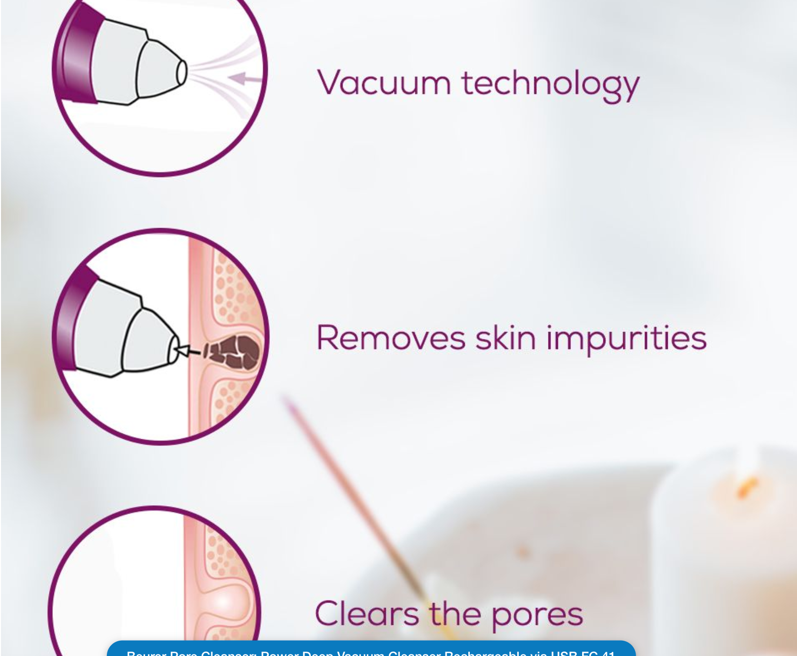 Beurer Pore Cleanser: Power Deep Vacuum Cleanser Rechargeable via USB FC 41